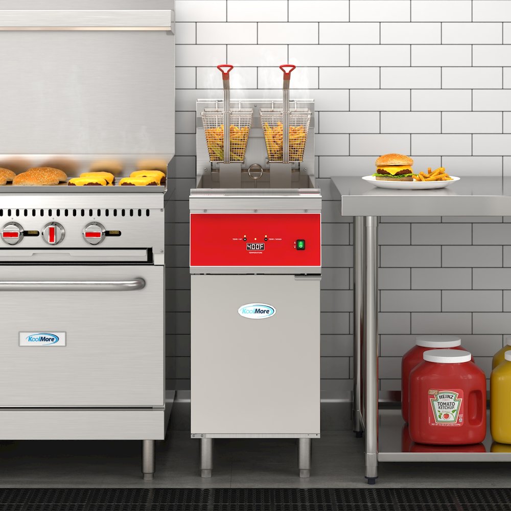 40 lb. Commercial Electric Floor Deep Fryer, 240V 3-Phase in Stainless-Steel. Picture 3