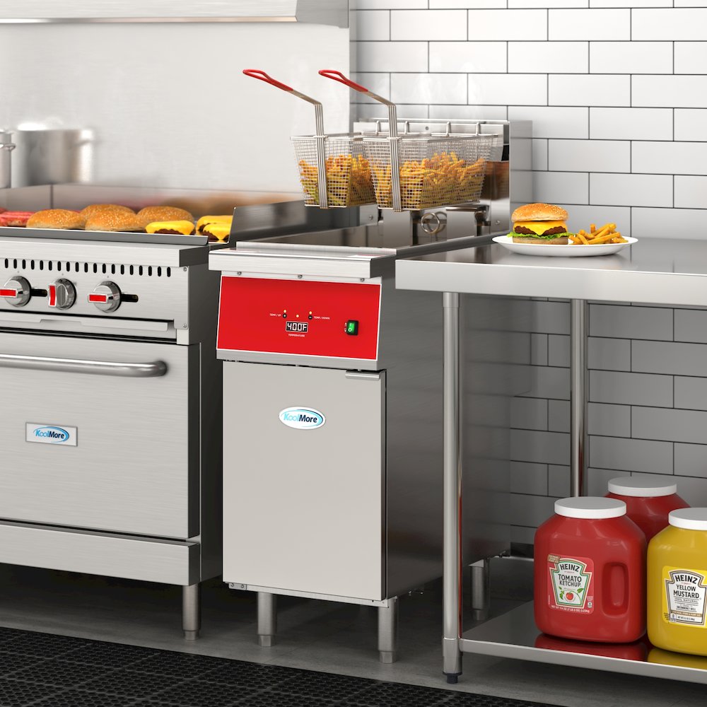 40 lb. Commercial Electric Floor Deep Fryer, 240V 3-Phase in Stainless-Steel. Picture 4