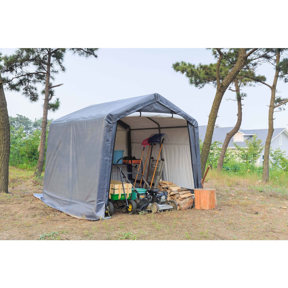 Portable Garden Shed 8'x8'x7'(H), Peak Roof, Gray Cover. Picture 3