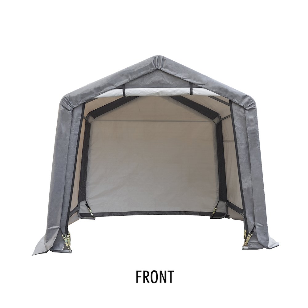 Portable Garden Shed 8'x8'x7'(H), Peak Roof, Gray Cover. Picture 1