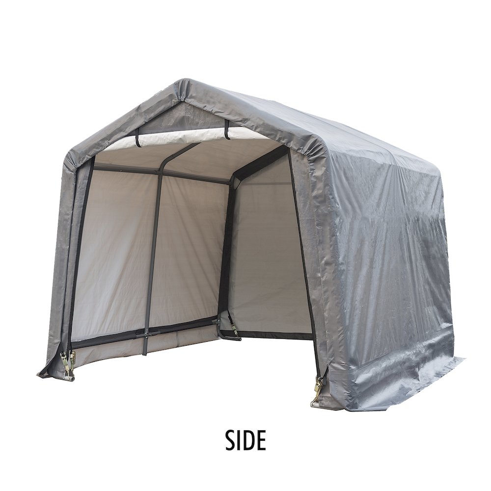 Portable Garden Shed 8'x8'x7'(H), Peak Roof, Gray Cover. Picture 6