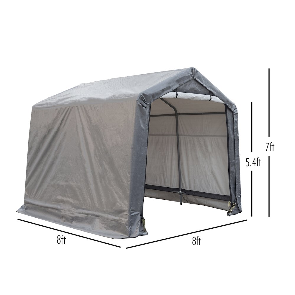 Portable Garden Shed 8'x8'x7'(H), Peak Roof, Gray Cover. Picture 4