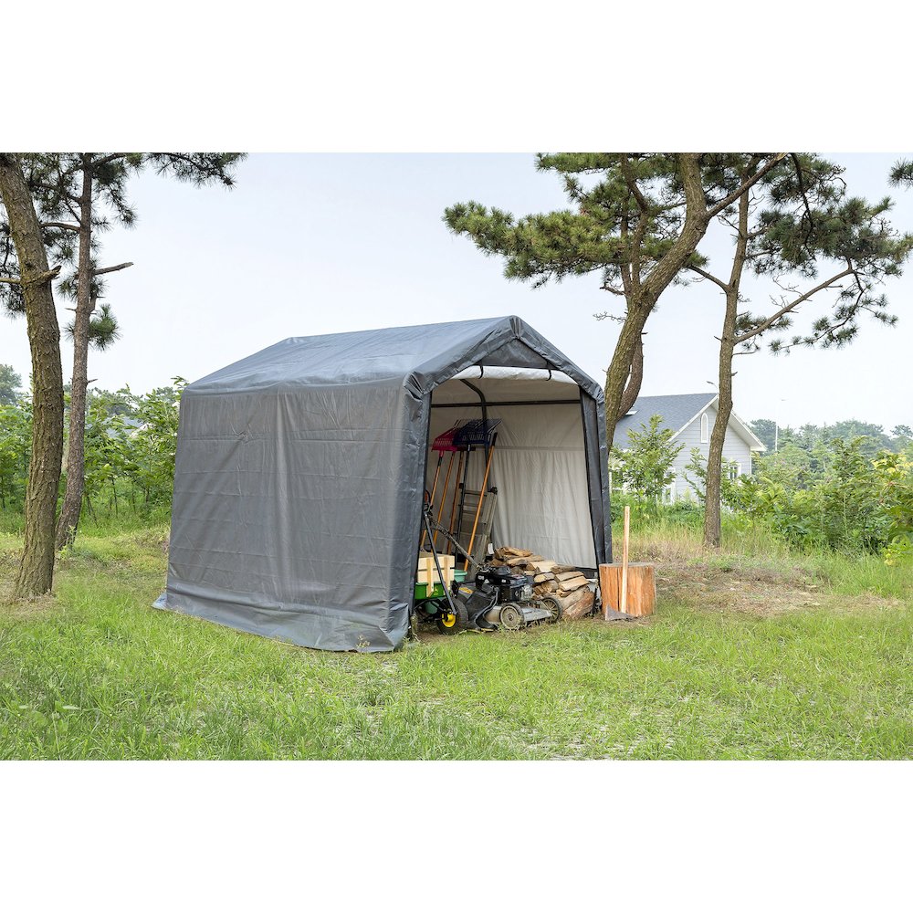 Portable Garden Shed 8'x8'x7'(H), Peak Roof, Gray Cover. Picture 5