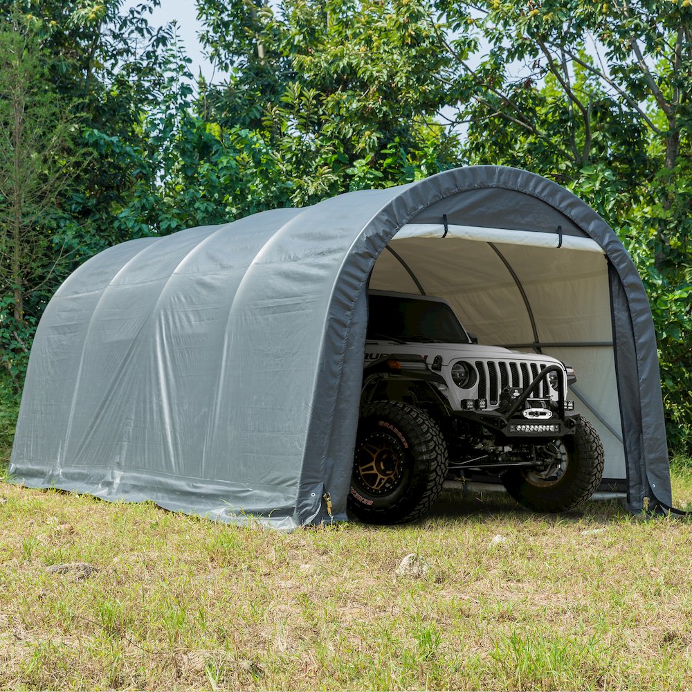 Portable Carport 10'x20'x8'(H), Round Roof, Gray Cover. Picture 2