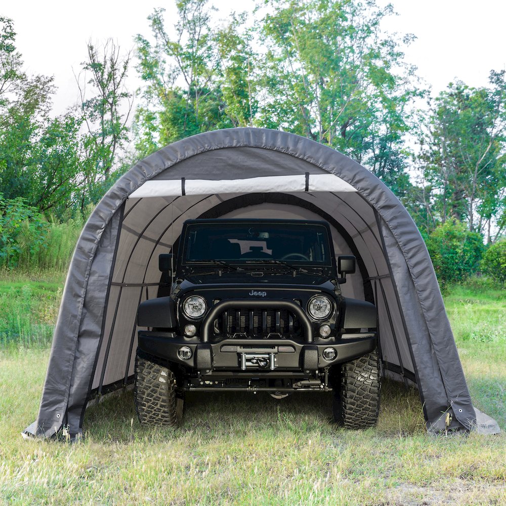 Portable Carport 10'x20'x8'(H), Round Roof, Gray Cover. Picture 1