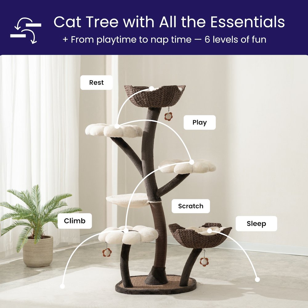 Blossom 6-Level 59" Cat Tree with Replaceable Parts, Washable Beds. Picture 4