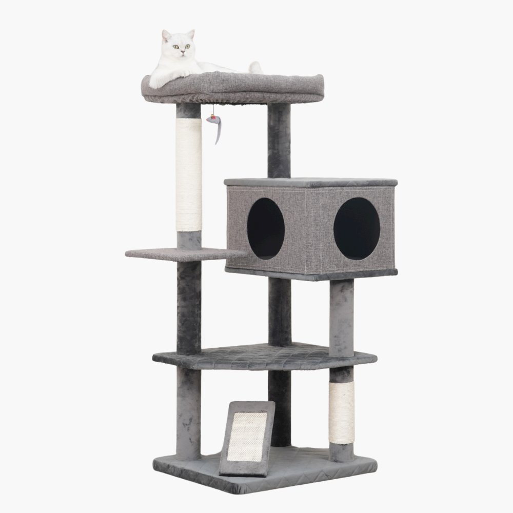 4-Level 49" Linen & Plush Cat Tree with Natural Sisal Scratchers, Spacious Condo. Picture 1