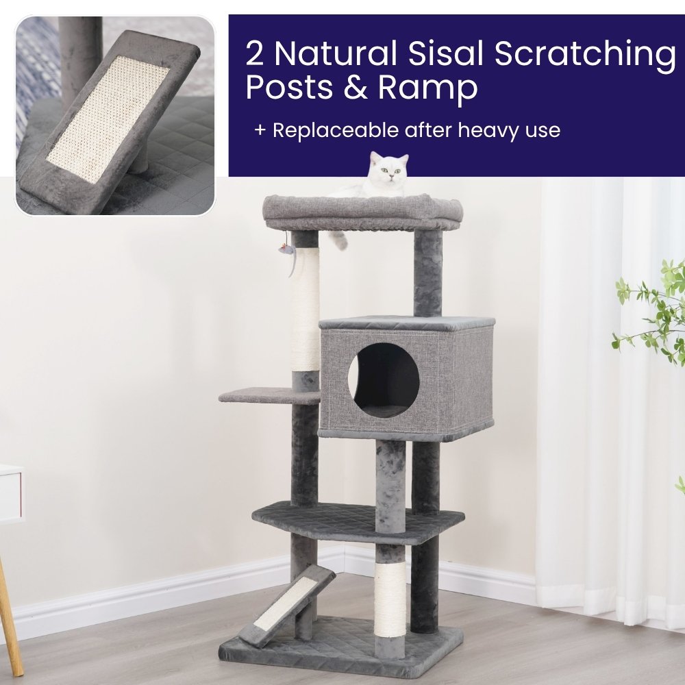4-Level 49" Linen & Plush Cat Tree with Natural Sisal Scratchers, Spacious Condo. Picture 5