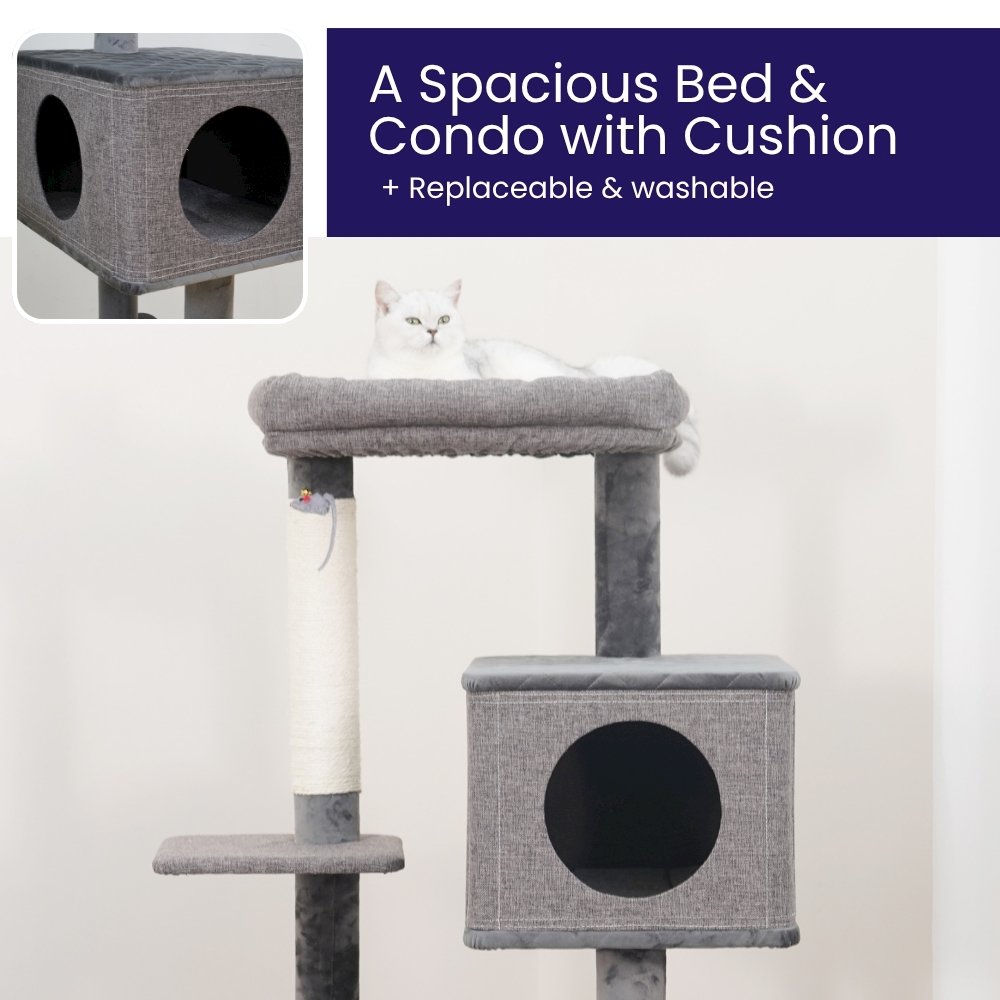 4-Level 49" Linen & Plush Cat Tree with Natural Sisal Scratchers, Spacious Condo. Picture 6