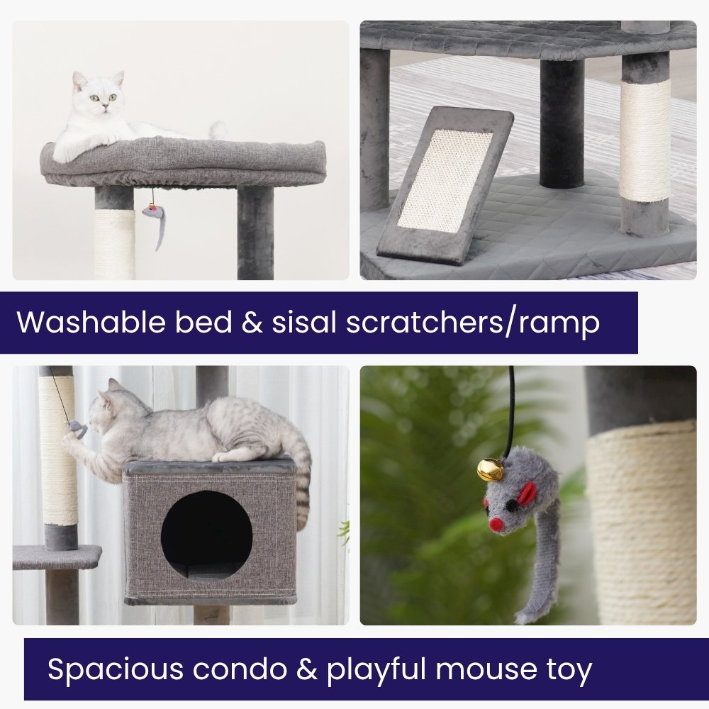 4-Level 49" Linen & Plush Cat Tree with Natural Sisal Scratchers, Spacious Condo. Picture 7