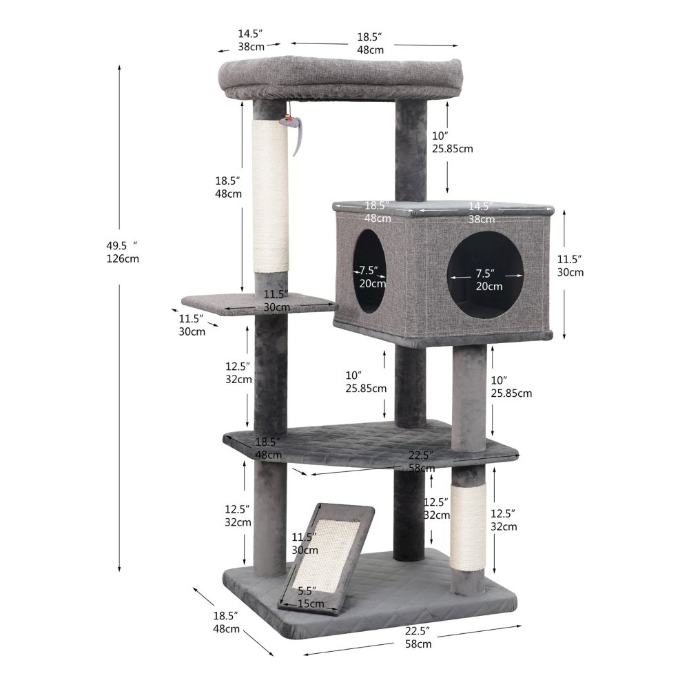 4-Level 49" Linen & Plush Cat Tree with Natural Sisal Scratchers, Spacious Condo. Picture 2