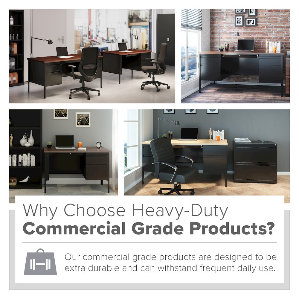 Hirsh Right-Hand File Office Desk with Center Drawer, 30" D x 48" W, Black/Maple. Picture 6