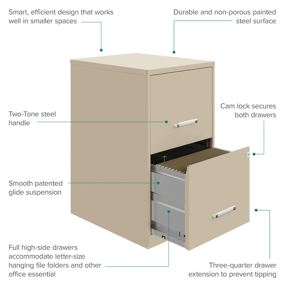 Space Solutions 18" Deep 2 Drawer Letter Width Vertical File Cabinet, Putty. Picture 12