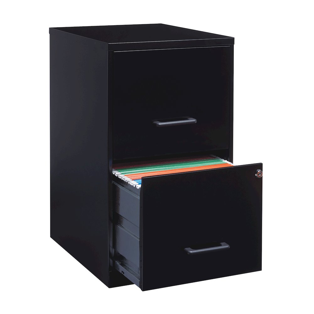 Space Solutions 18" Deep 2 Drawer Letter Width Vertical File Cabinet, Black. Picture 2