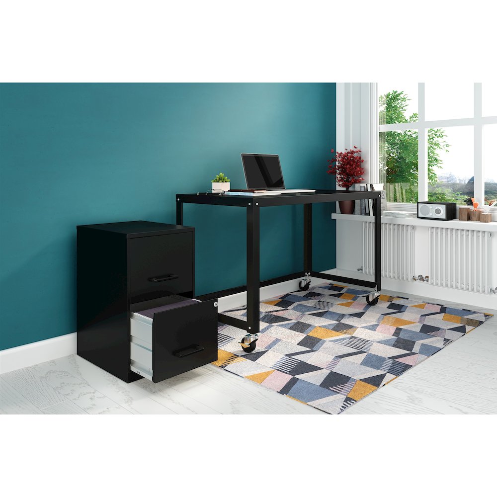 Space Solutions 18" Deep 2 Drawer Letter Width Vertical File Cabinet, Black. Picture 9