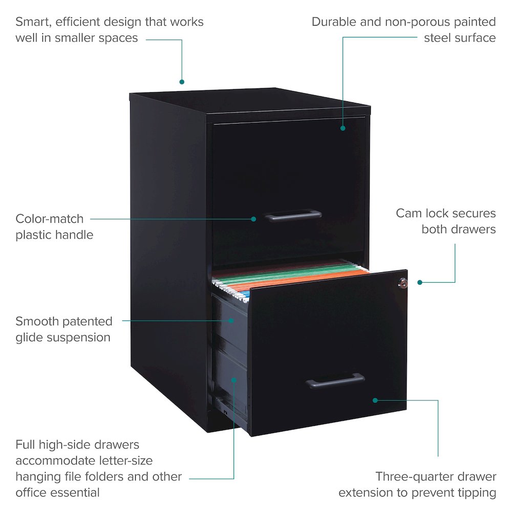 Space Solutions 18" Deep 2 Drawer Letter Width Vertical File Cabinet, Black. Picture 15
