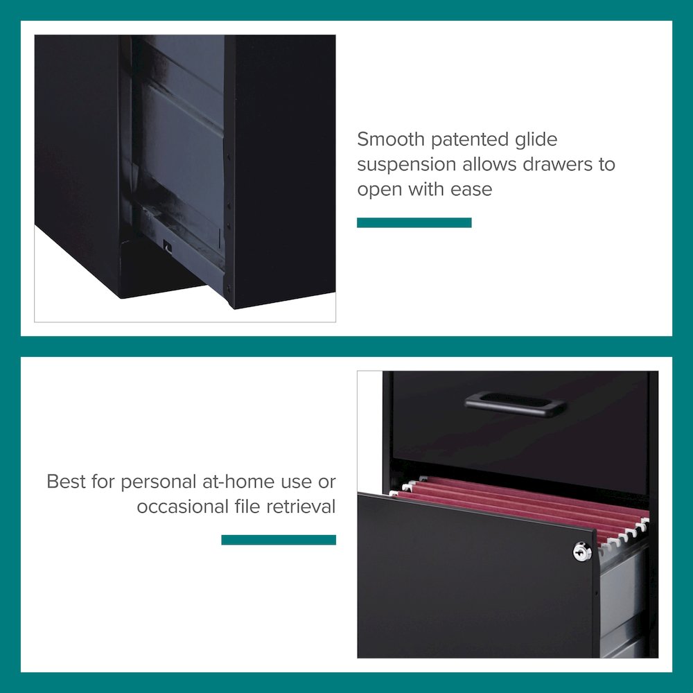 Space Solutions 18" Deep 2 Drawer Letter Width Vertical File Cabinet, Black. Picture 19