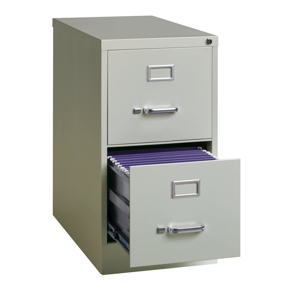 Hirsh 25" Deep 2 Drawer Metal Vertical File Cabinet, Light Gray. Picture 3