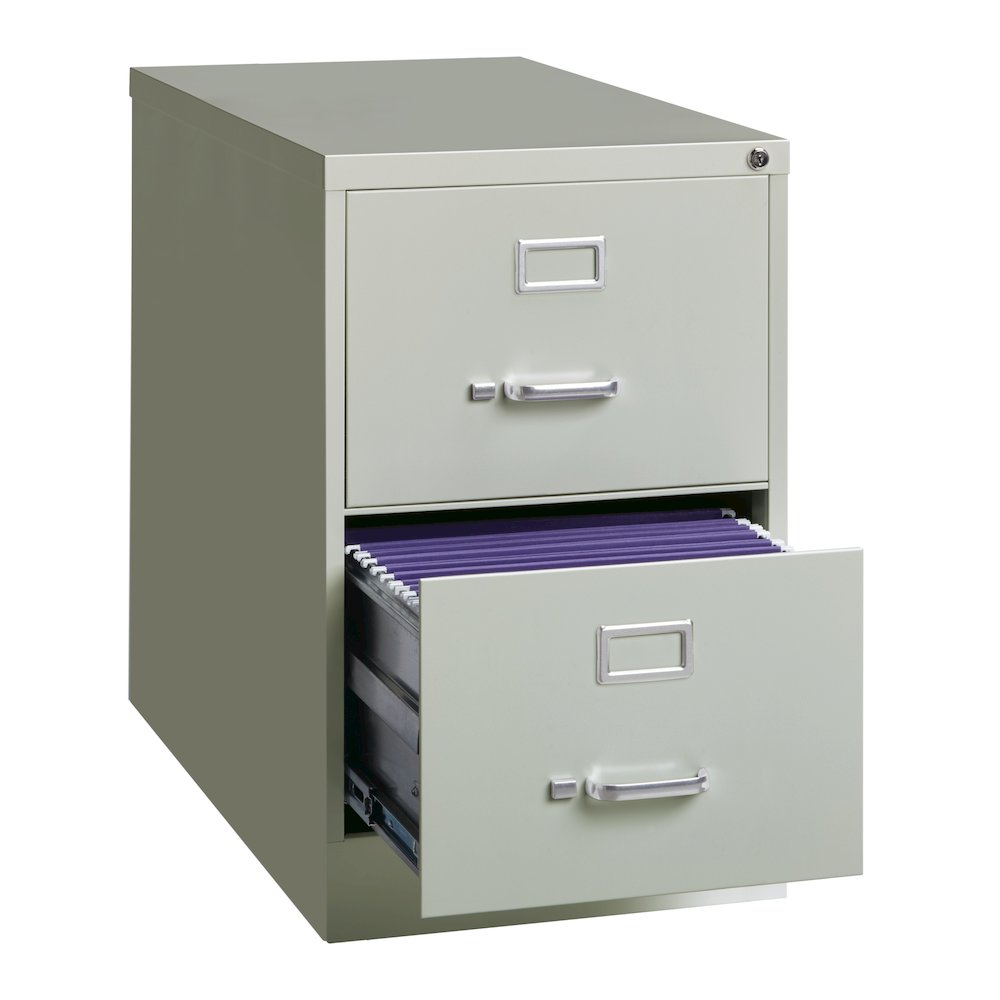 Hirsh 26.5" Deep 2 Drawer Legal Width Metal Vertical File Cabinet, Light Gray. Picture 3