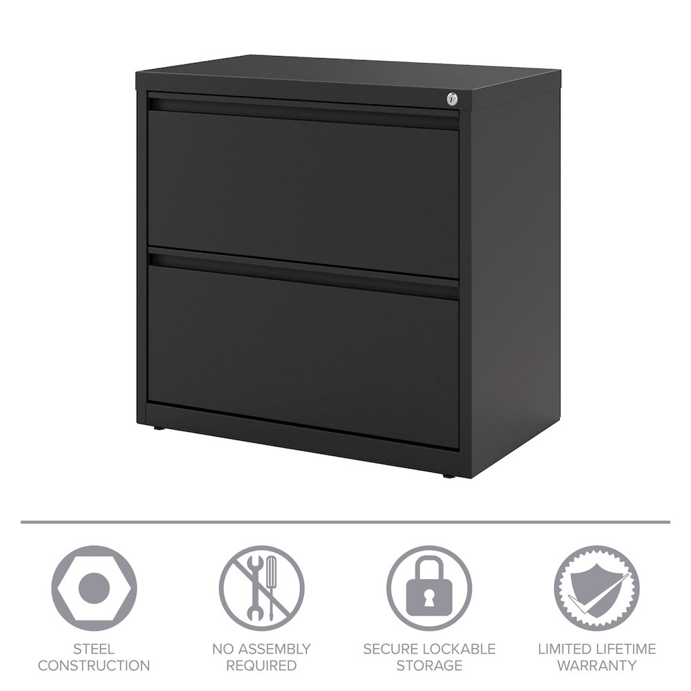 Hirsh 30 inch Wide 2 Drawer Metal Lateral File Cabinet, Black. Picture 14