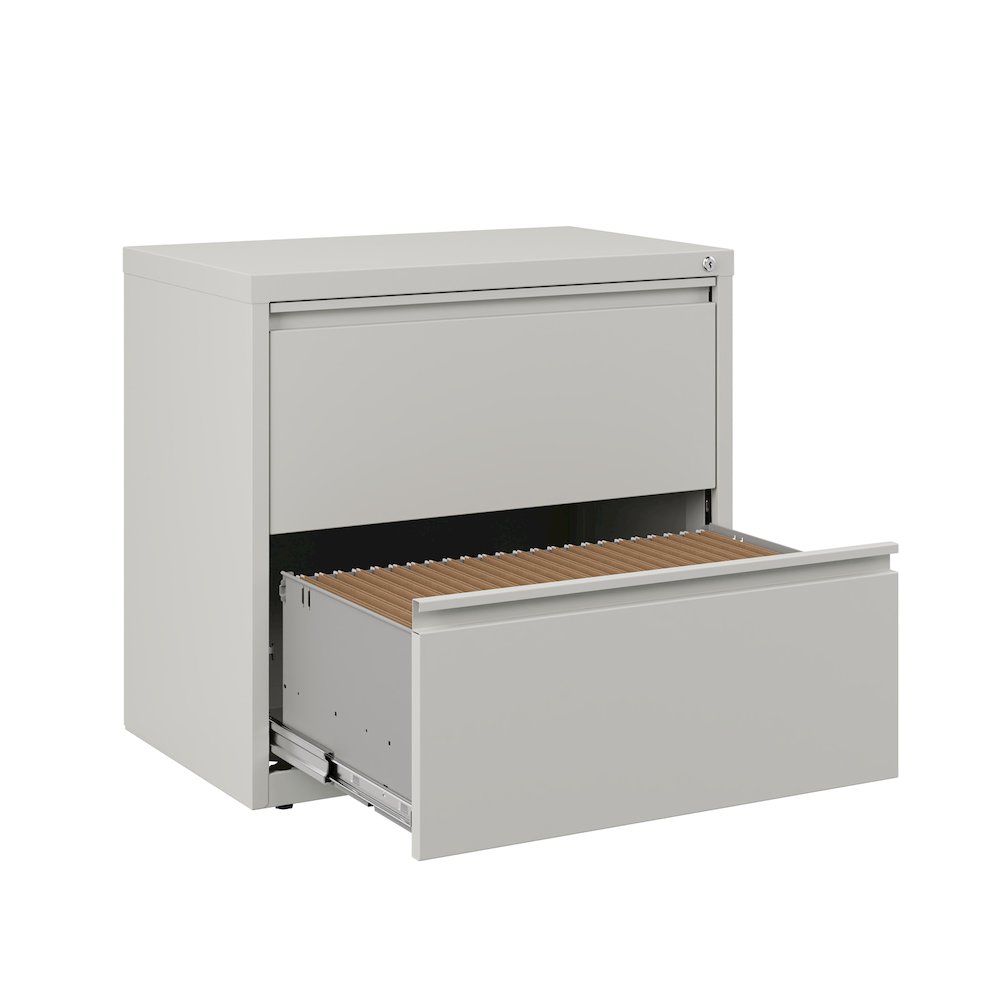 Hirsh 30 inch Wide 2 Drawer Metal Lateral File Cabinet, Light Gray. Picture 4