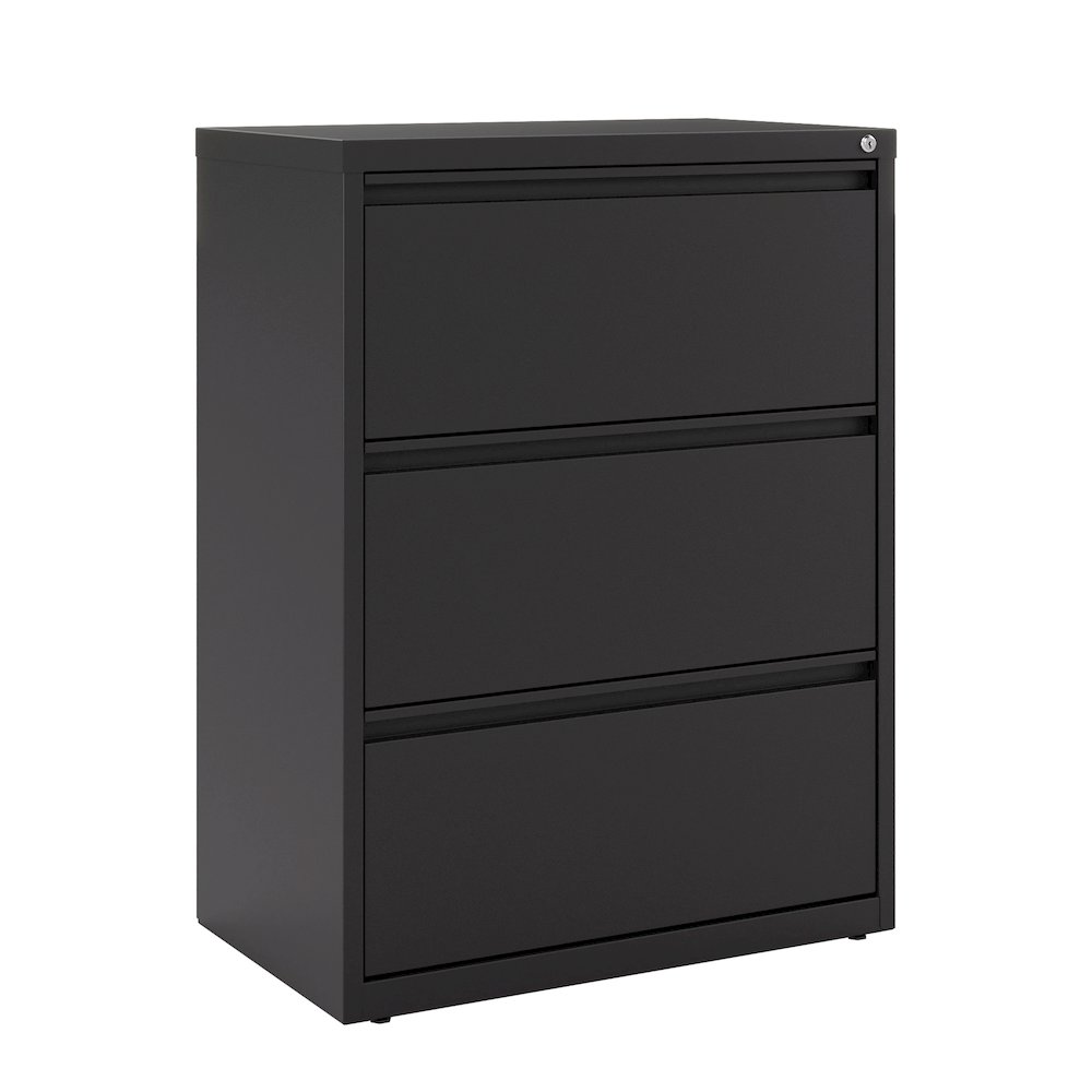 Hirsh 30 Inch Wide 3 Drawer Metal Lateral File Cabinet, Black. Picture 8
