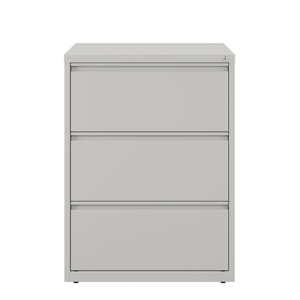 Hirsh 30 Inch Wide 3 Drawer Metal Lateral File Cabinet, Light Gray. Picture 1