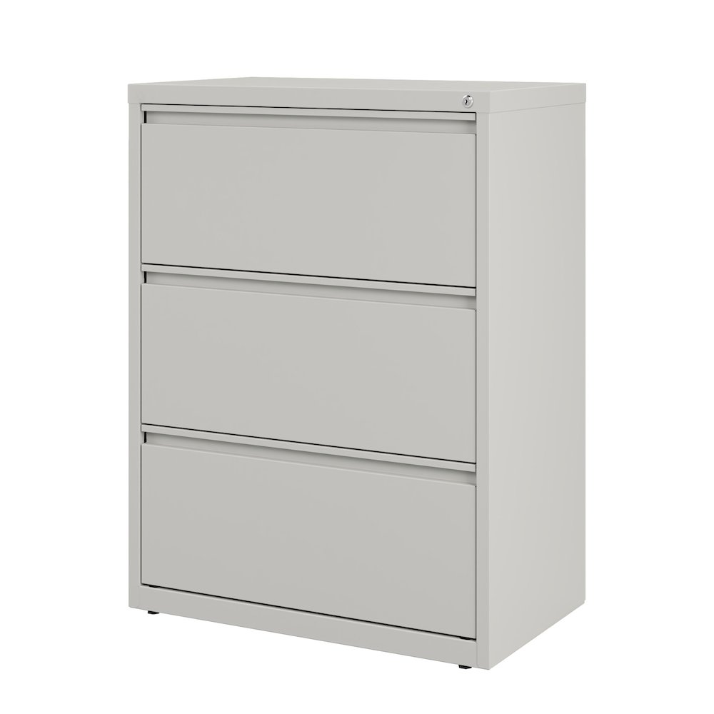 Hirsh 30 Inch Wide 3 Drawer Metal Lateral File Cabinet, Light Gray. Picture 2