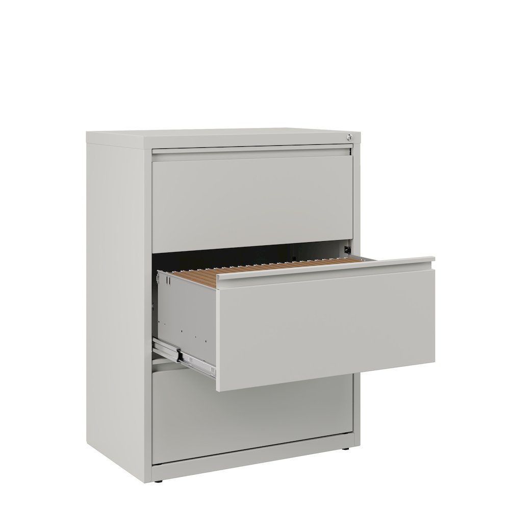 Hirsh 30 Inch Wide 3 Drawer Metal Lateral File Cabinet, Light Gray. Picture 3