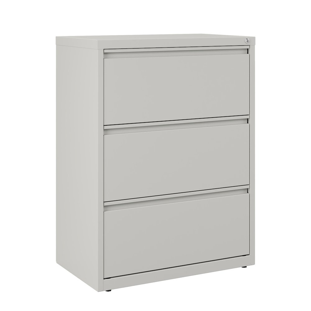 Hirsh 30 Inch Wide 3 Drawer Metal Lateral File Cabinet, Light Gray. Picture 8