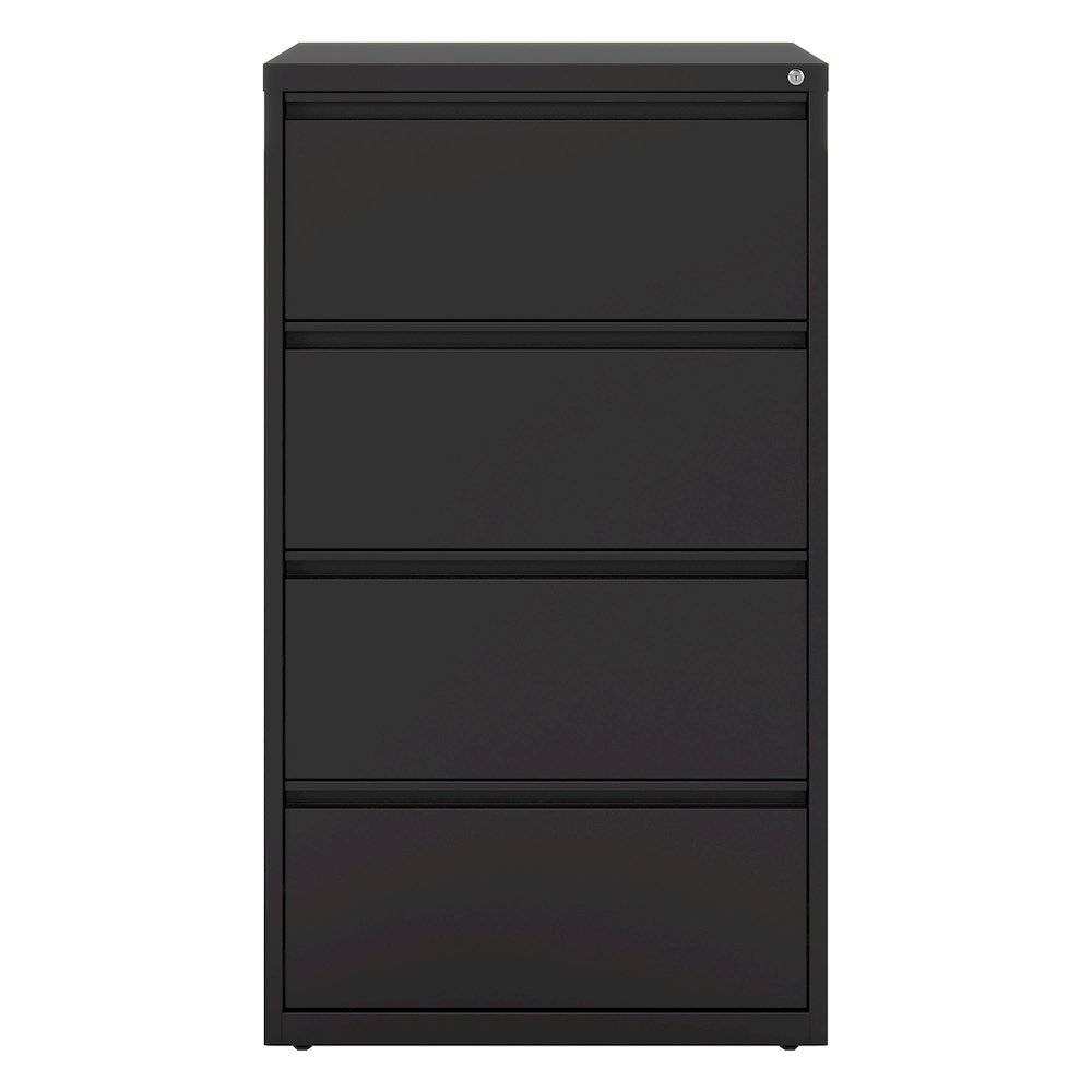 Hirsh 30 Inch Wide 4 Drawer Metal Lateral File Cabinet, Black. Picture 1