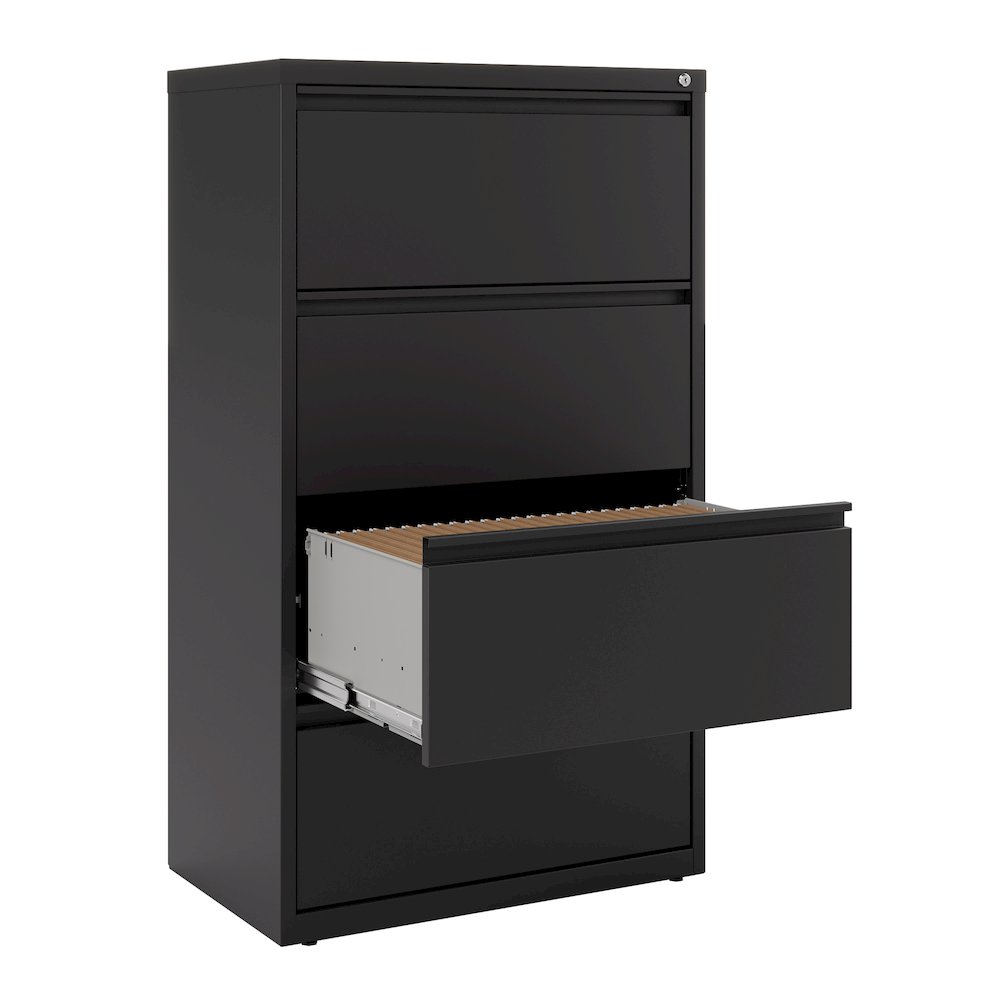 Hirsh 30 Inch Wide 4 Drawer Metal Lateral File Cabinet, Black. Picture 3