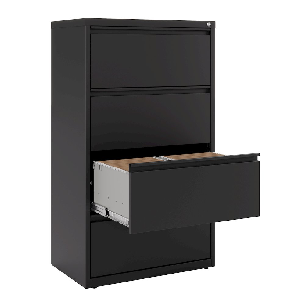 Hirsh 30 Inch Wide 4 Drawer Metal Lateral File Cabinet, Black. Picture 4