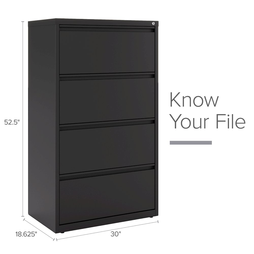 Hirsh 30 Inch Wide 4 Drawer Metal Lateral File Cabinet, Black. Picture 9