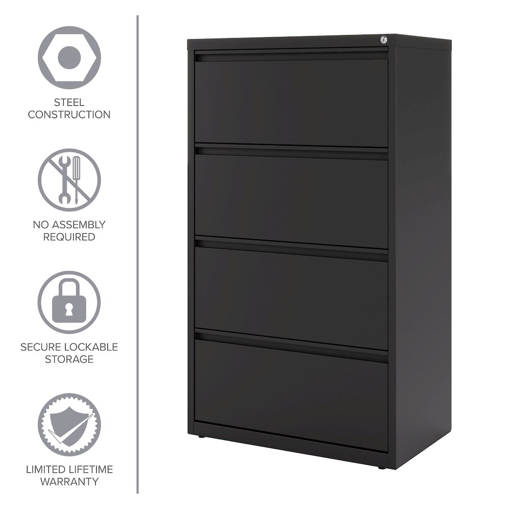 Hirsh 30 Inch Wide 4 Drawer Metal Lateral File Cabinet, Black. Picture 13