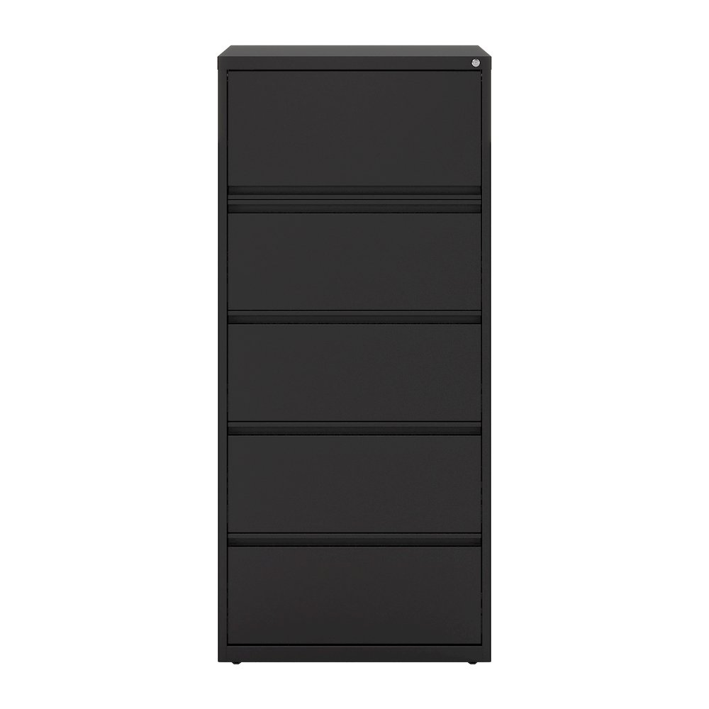 Hirsh 30 inch Wide 5 Drawer Metal Lateral File Cabinet, Black. Picture 1