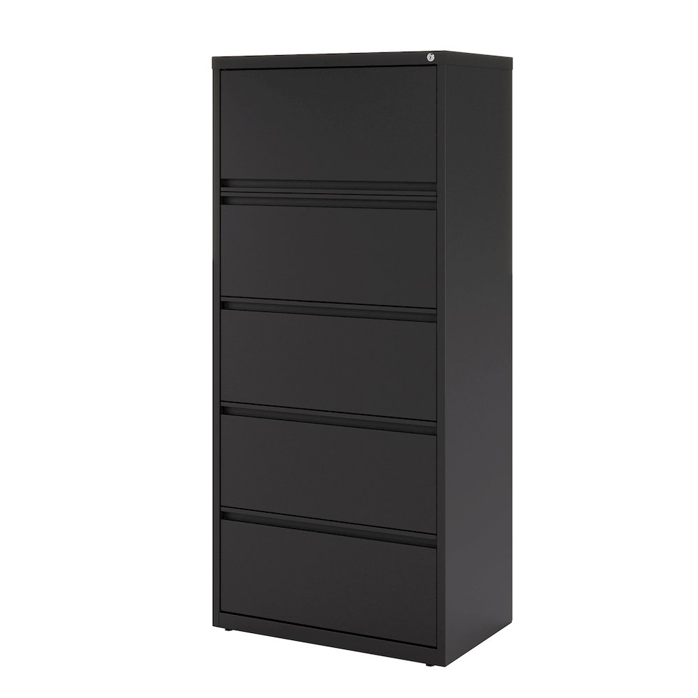 Hirsh 30 inch Wide 5 Drawer Metal Lateral File Cabinet, Black. Picture 2
