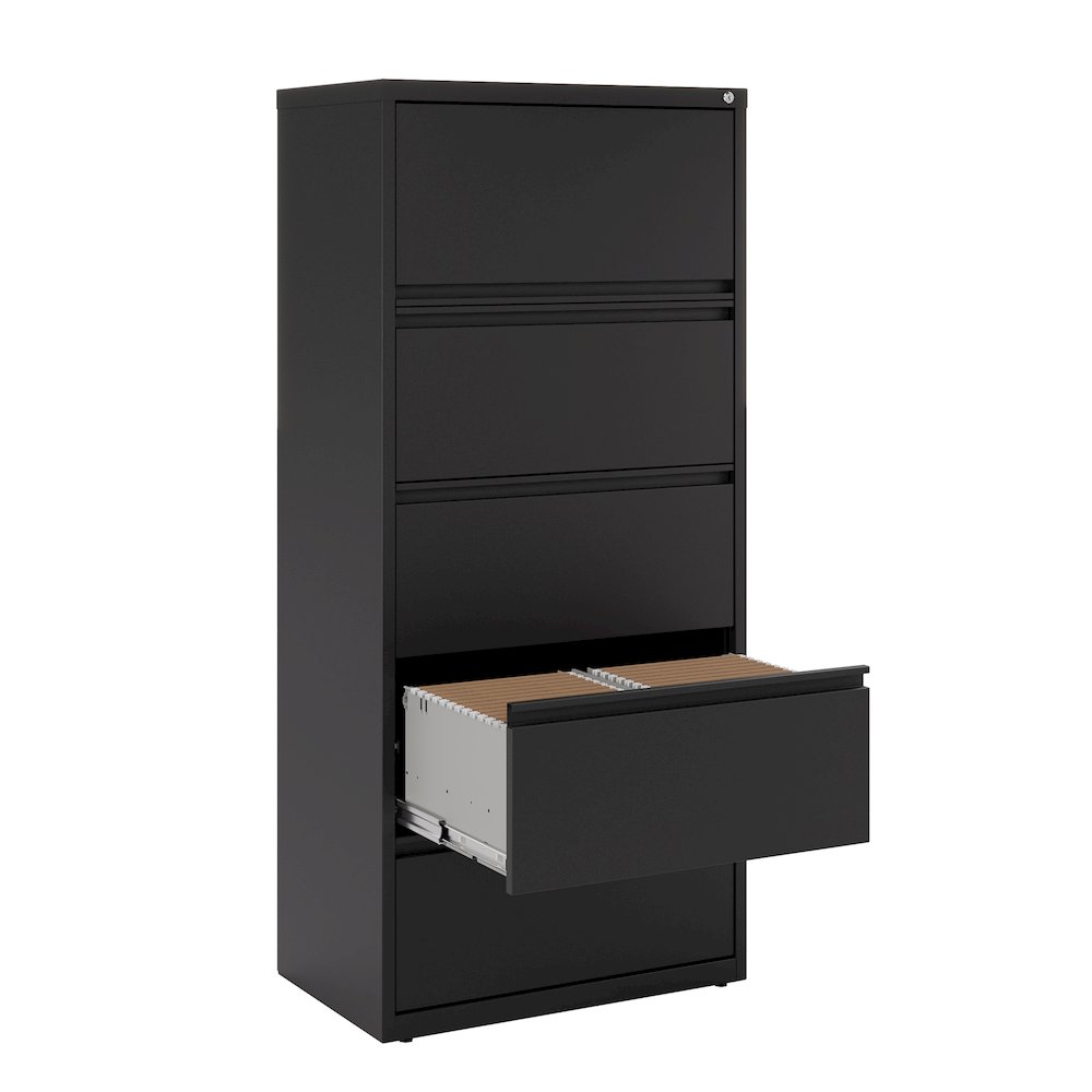 Hirsh 30 inch Wide 5 Drawer Metal Lateral File Cabinet, Black. Picture 4