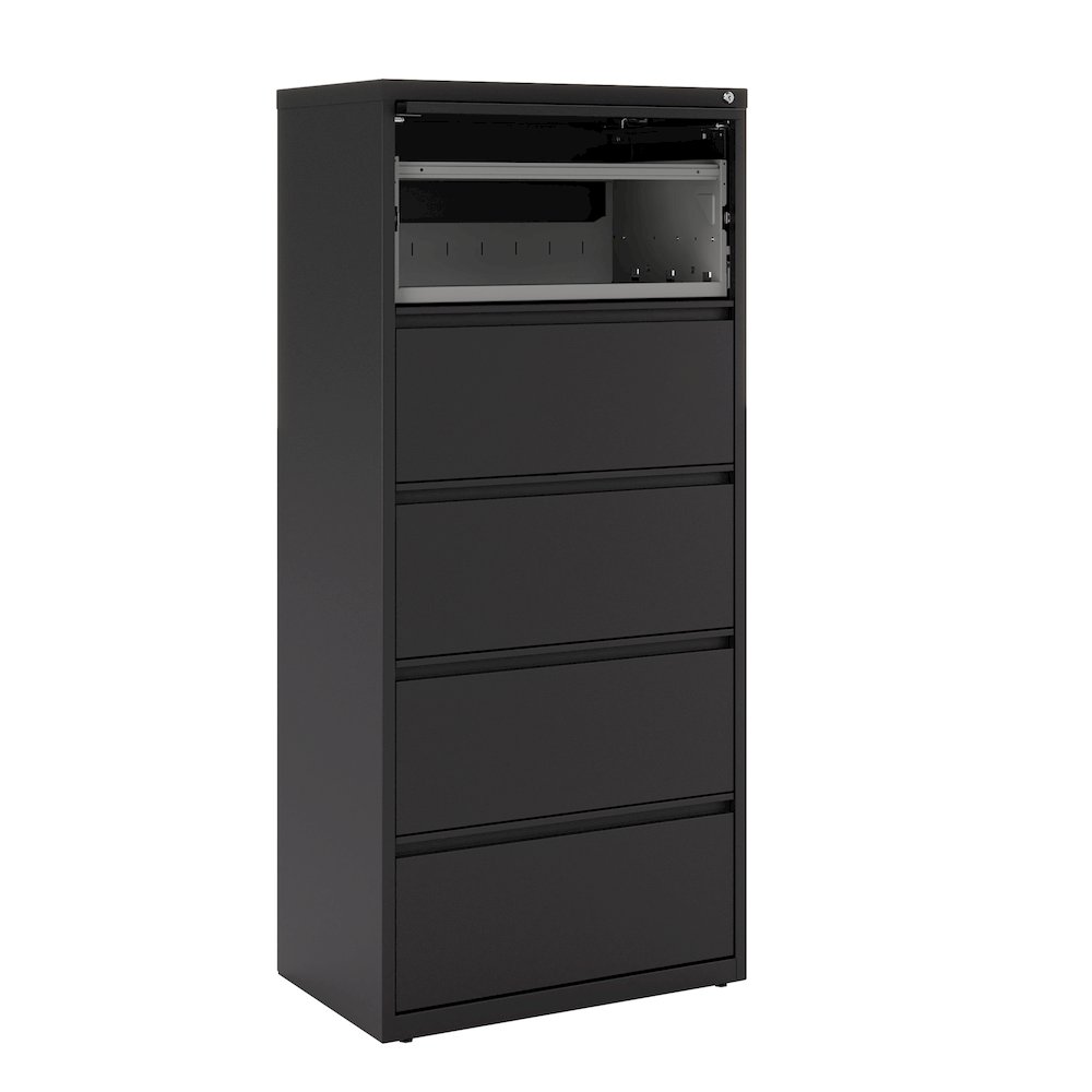 Hirsh 30 inch Wide 5 Drawer Metal Lateral File Cabinet, Black. Picture 5