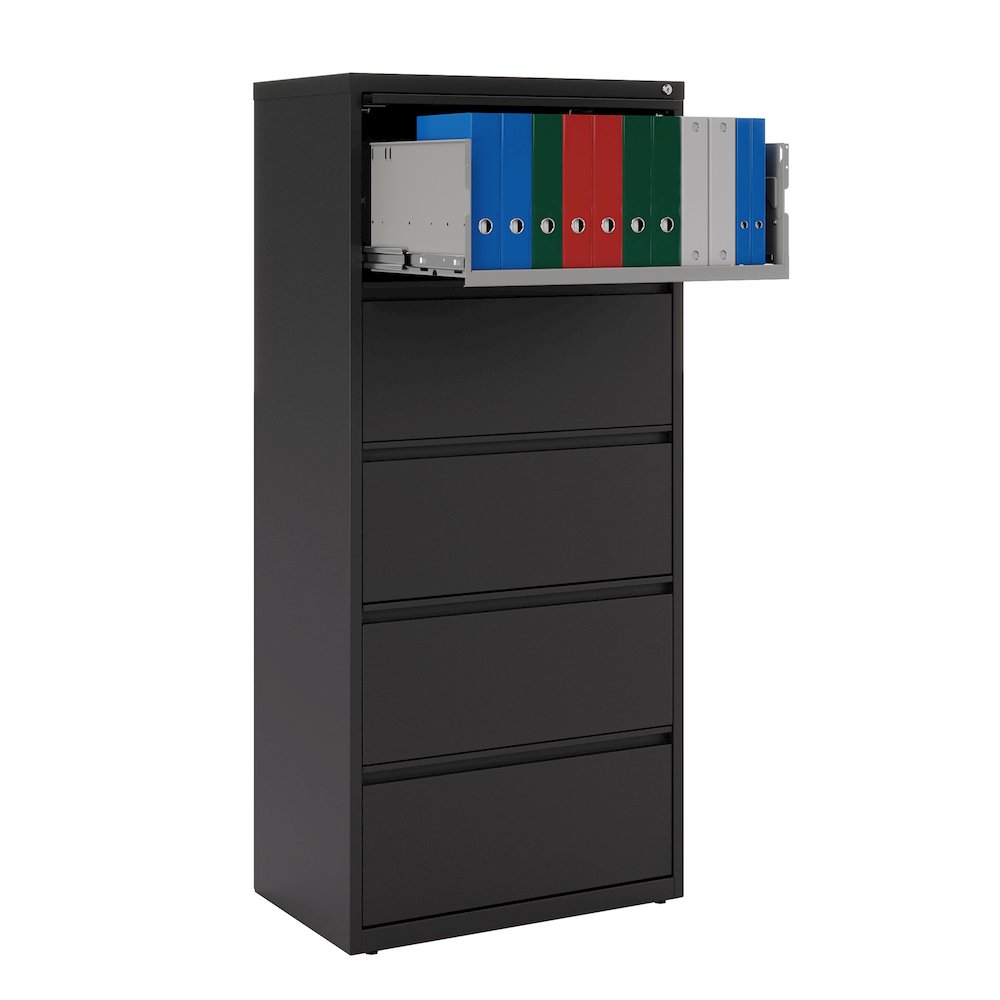 Hirsh 30 inch Wide 5 Drawer Metal Lateral File Cabinet, Black. Picture 6