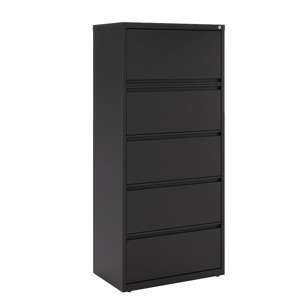 Hirsh 30 inch Wide 5 Drawer Metal Lateral File Cabinet, Black. Picture 10