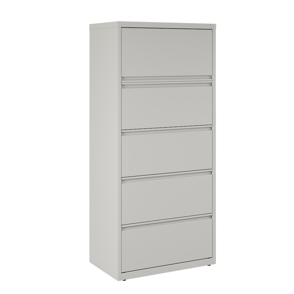 Hirsh 30 inch Wide 5 Drawer Metal Lateral File Cabinet, Light Gray. Picture 10