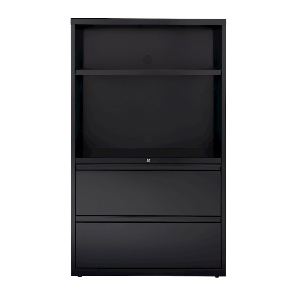 Hirsh 36 inch Wide 2 Drawer Metal Lateral Combo File Cabinet, Black. Picture 1