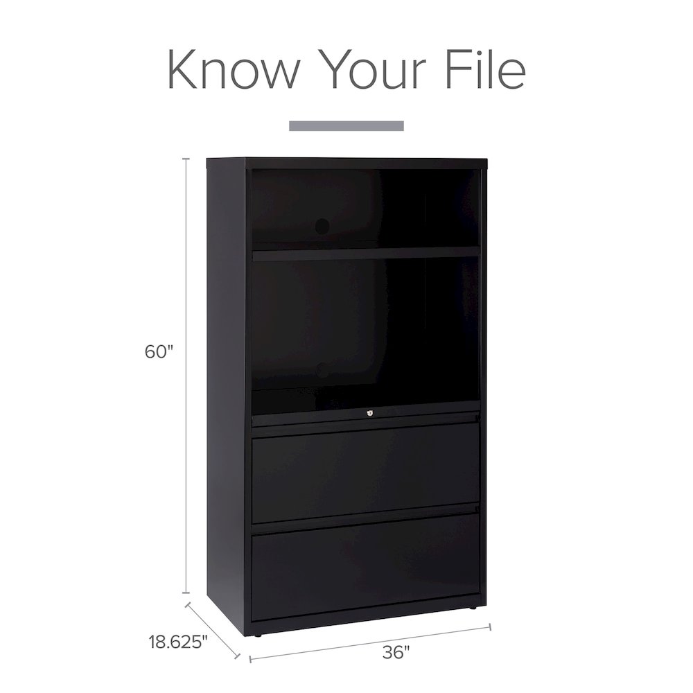 Hirsh 36 inch Wide 2 Drawer Metal Lateral Combo File Cabinet, Black. Picture 7