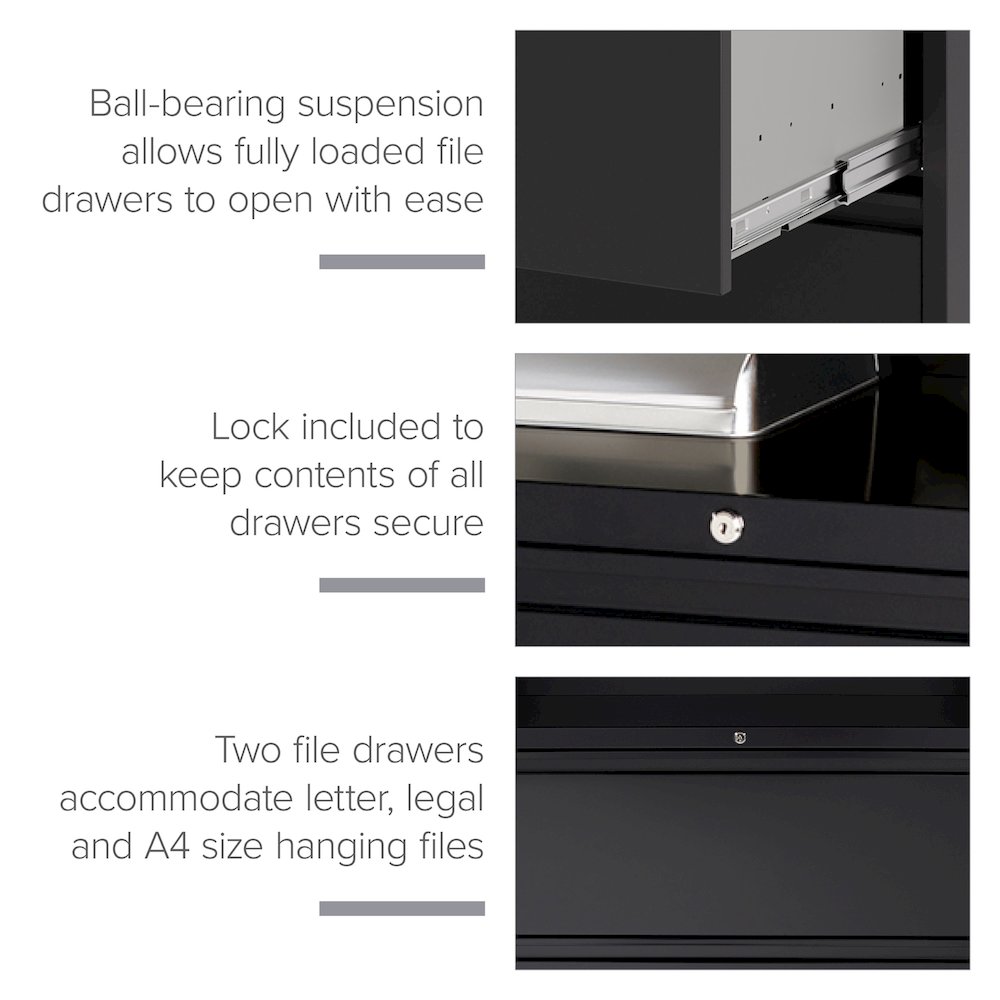 Hirsh 36 inch Wide 2 Drawer Metal Lateral Combo File Cabinet, Black. Picture 9