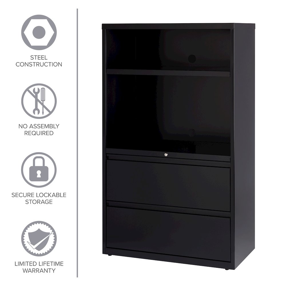 Hirsh 36 inch Wide 2 Drawer Metal Lateral Combo File Cabinet, Black. Picture 11