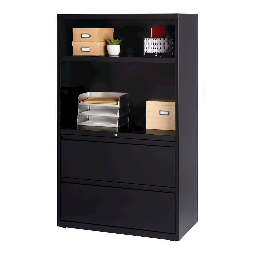 Hirsh 36 inch Wide 2 Drawer Metal Lateral Combo File Cabinet, Black. Picture 16