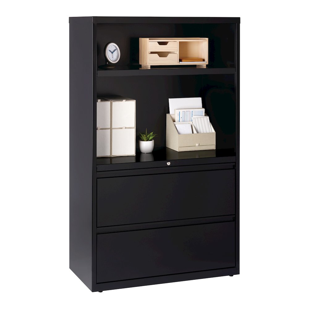 Hirsh 36 inch Wide 2 Drawer Metal Lateral Combo File Cabinet, Black. Picture 17