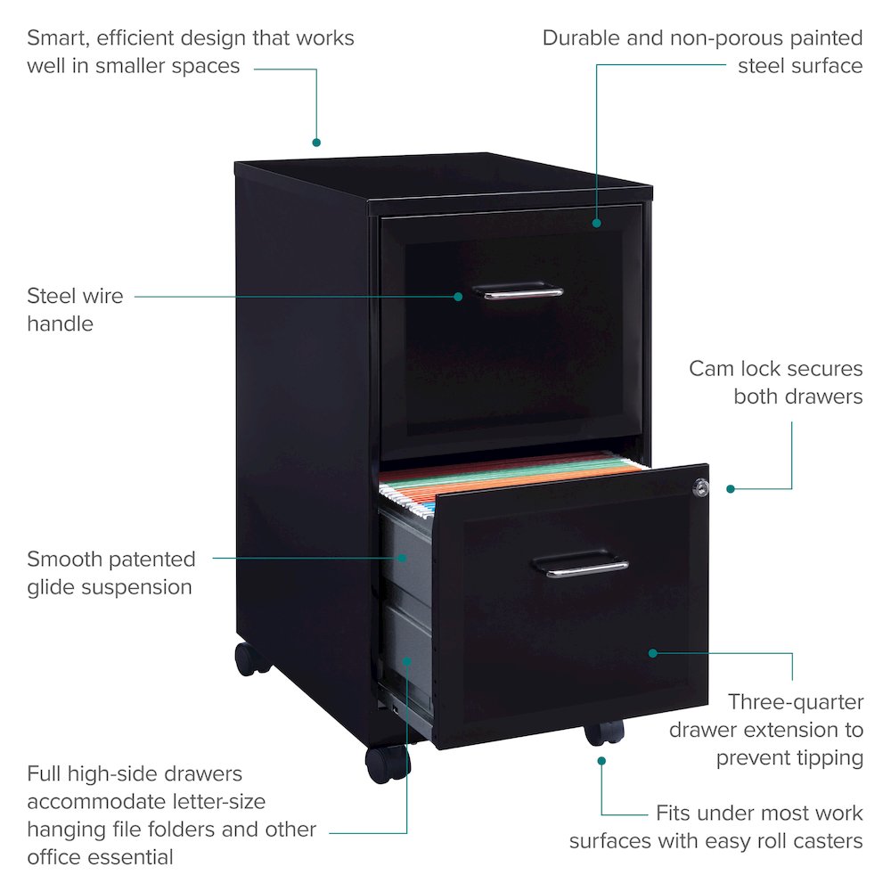 Space Solutions 18" Deep 2 Drawer Vertical File Cabinet, Black. Picture 16
