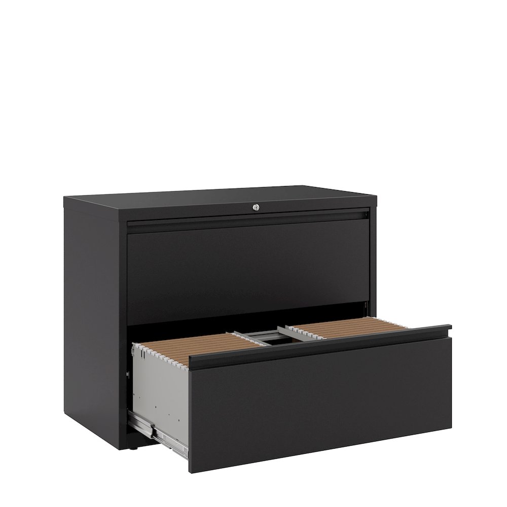 Hirsh 36 Inch Wide 2 Drawer Metal Lateral File Cabinet, Black. Picture 5